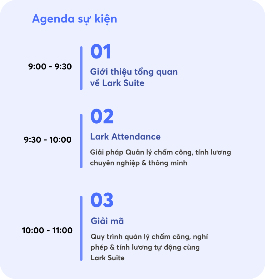 Agenda Webinar Tự động hóa quy trình Chấm công, nghỉ phép & tính lương